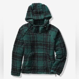 PINK Victoria’s Secret Green Plaid Sherpa Funnel Neck Pullover